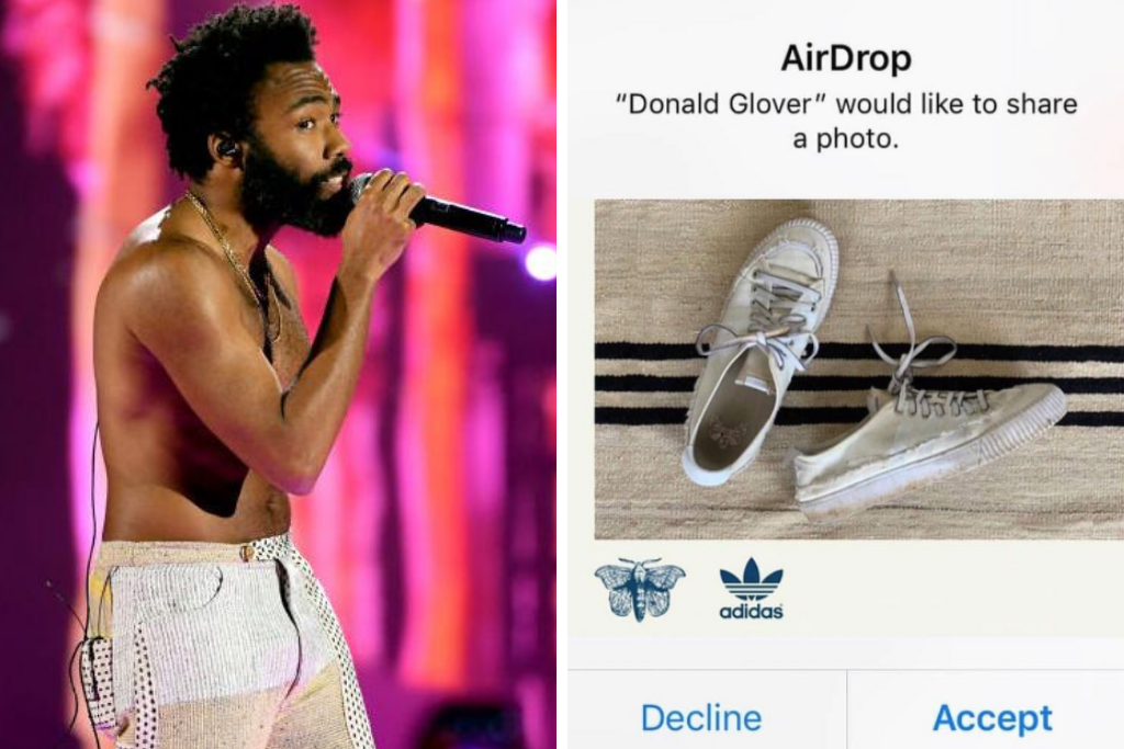 Gambino Randomly AirDropped People His New Adidas Sneaks @ Coachella