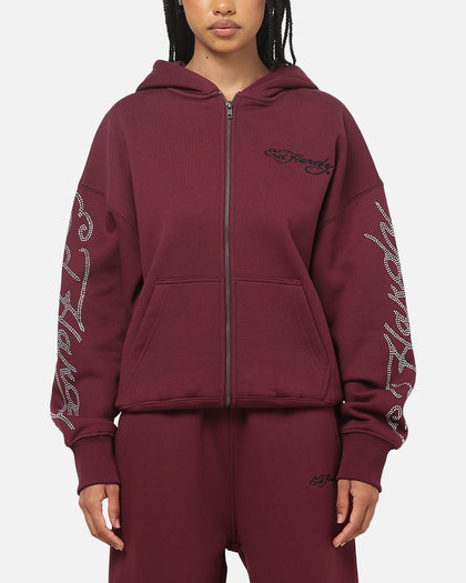 Ed Hardy Trinity Rhinestone Zip Hoodie Plum