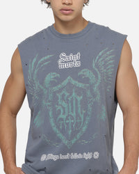 Saint Morta Wings Of Flight Oversized Muscle T-Shirt Washed Blue