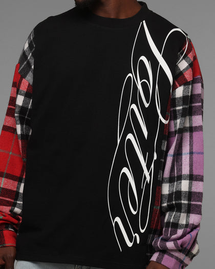 Loiter Script Flannel Long Sleeve T-Shirt Black
