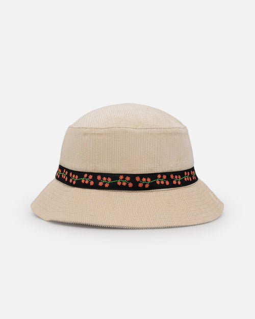 Carre Floraux Corduroy Bucket Hat Stone
