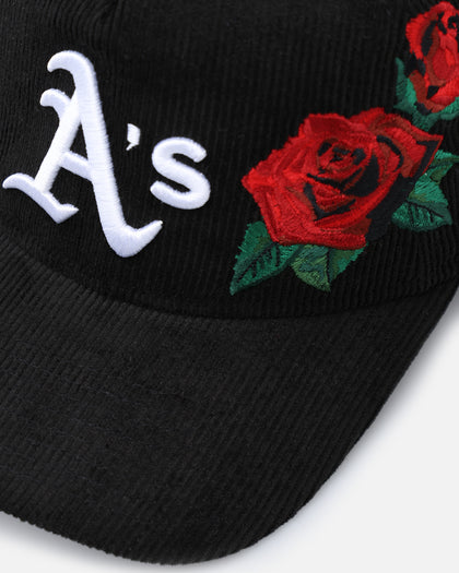 New Era Oakland Athletics 'Corduroy Roses' Golfer Pre-Curved Snapback Black Corduroy/White