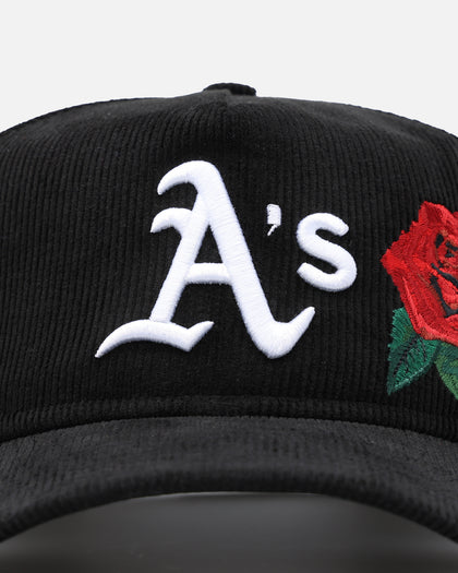 New Era Oakland Athletics 'Corduroy Roses' Golfer Pre-Curved Snapback Black Corduroy/White