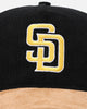 New Era San Diego Padres 'Corduroy Suede' Pre-Curved Golfer Snapback Washed Black