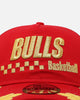 New Era Chicago Bulls 'Podium Pack' Pre-Curved Golfer Trucker Snapback Scarlett/Metallic Gold