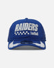 New Era Las Vegas Raiders 'Podium Pack' Pre-Curved Golfer Trucker Snapback Light Royal/Metallic Gold