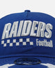 New Era Las Vegas Raiders 'Podium Pack' Pre-Curved Golfer Trucker Snapback Light Royal/Metallic Gold