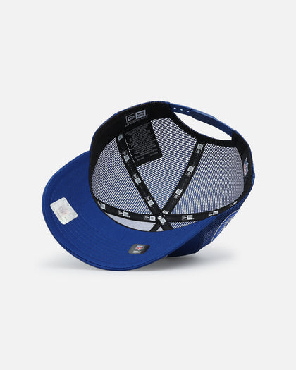 New Era Las Vegas Raiders 'Podium Pack' Pre-Curved Golfer Trucker Snapback Light Royal/Metallic Gold