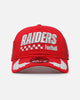 New Era Las Vegas Raiders 'Podium Pack' Pre-Curved Golfer Trucker Snapback Scarlett/Metallic