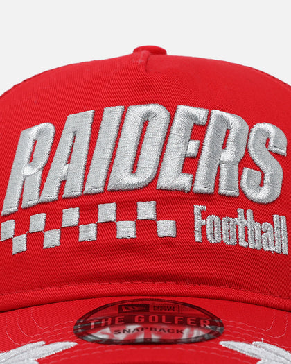 New Era Las Vegas Raiders 'Podium Pack' Pre-Curved Golfer Trucker Snapback Scarlett/Metallic