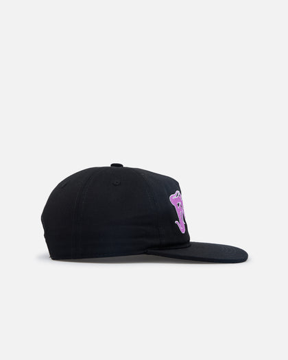 Felt Circle Pit 6 Panel Snapback Hat Black