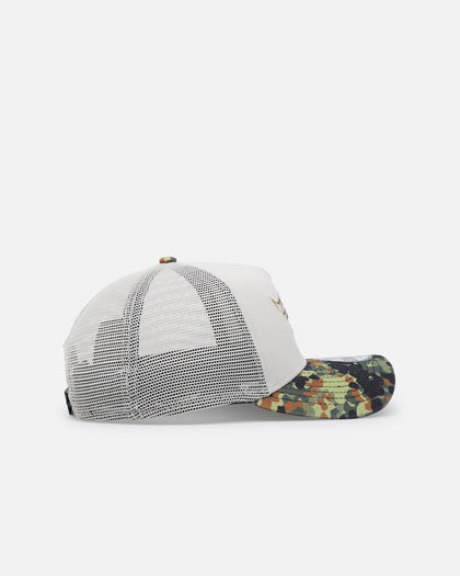 New Era Los Angeles Angels "Camo Visor" 9FORTY A-Frame Trucker Snapback Stone/Olive