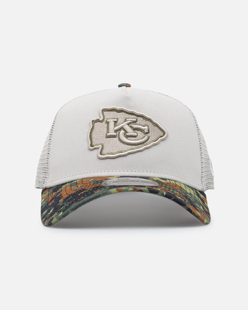 New Era Kansas City Chiefs "Camo Visor" 9FORTY A-Frame Trucker Snapback Stone/Olive