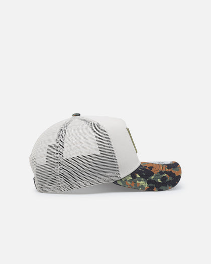 New Era Los Angeles Football Club "Camo Visor" 9FORTY A-Frame Trucker Snapback Stone/Olive