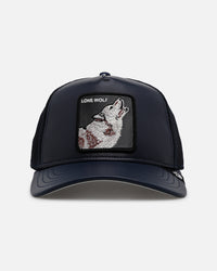 Goorin Bros The Lone Wolf Leather Trucker Snapback Navy