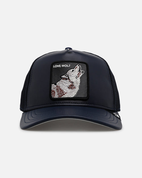 Goorin Bros The Lone Wolf Leather Trucker Snapback Navy