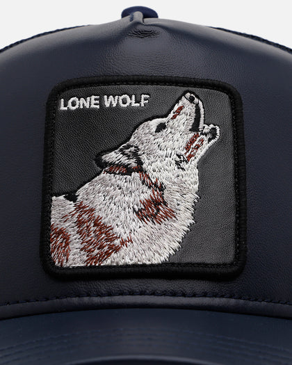 Goorin Bros The Lone Wolf Leather Trucker Snapback Navy