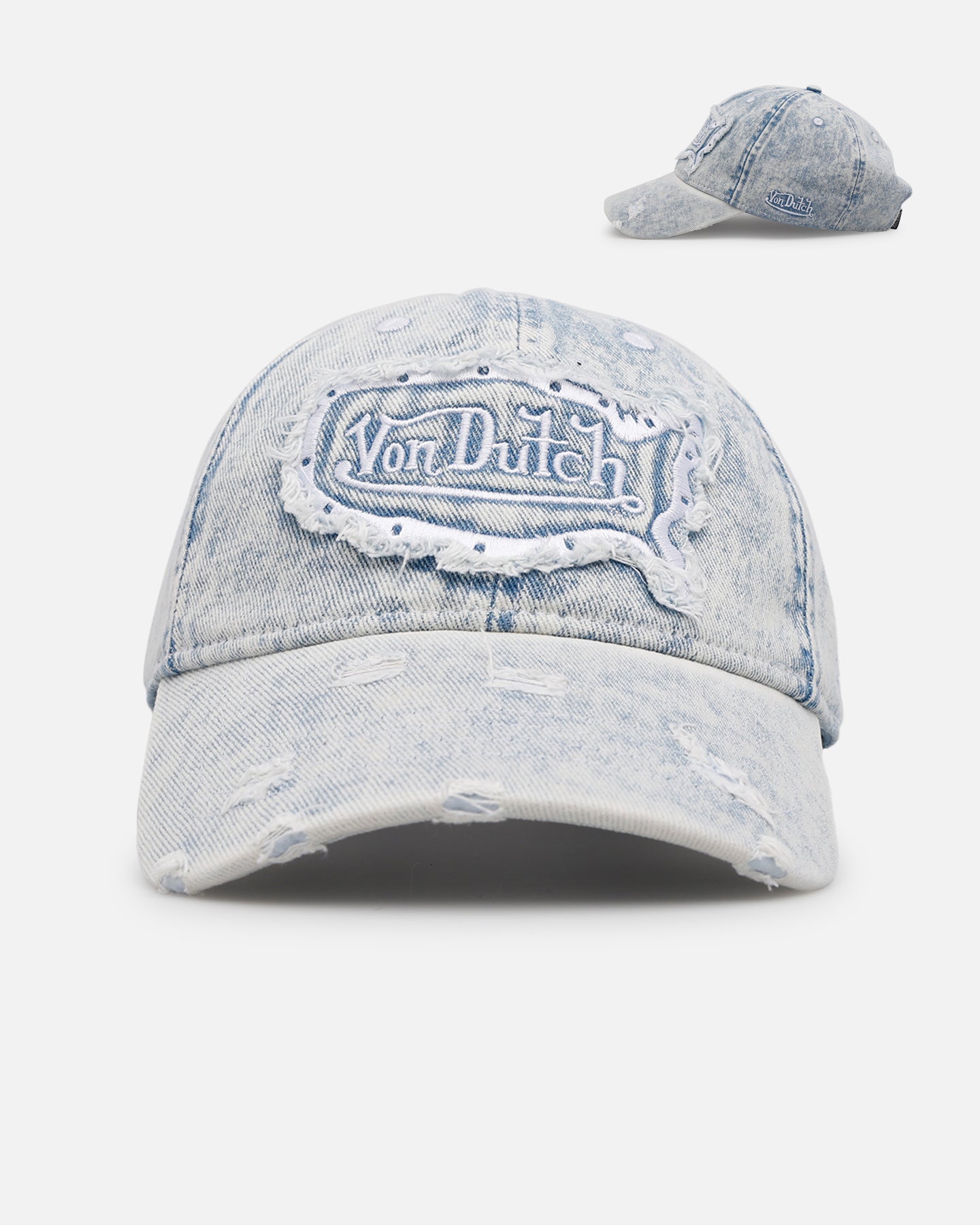 Von Dutch Washed Denim Dad Strapback Hat Light Blue | Culture Kings NZ