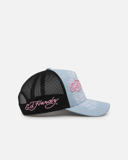 Ed Hardy Dragon Trucker Snapback Light Denim