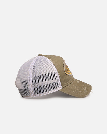 Von Dutch Destroyed Twill Trucker Snapback Washed Khaki