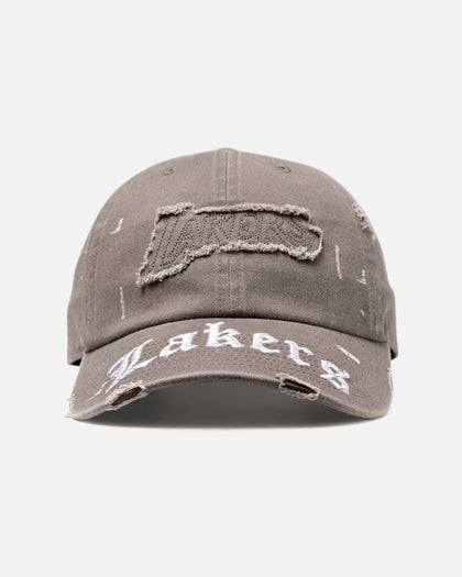 Mitchell & Ness Los Angeles Lakers 'Gothic Arch' Dad Fit Strapback Washed Chocolate