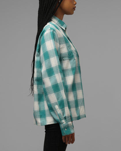 Loiter Hybrid Flannel Button Up Shirt Green-Plaid