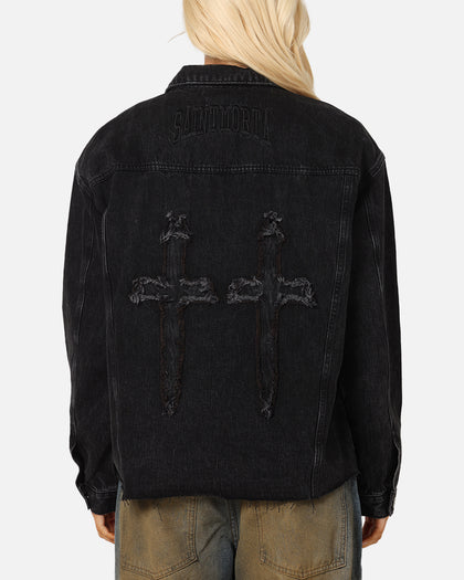 Saint Morta Daggers Cutoff Denim Jacket Vintage Black