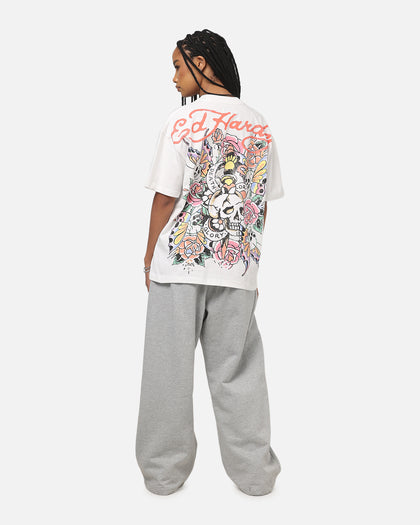 Ed Hardy Floral Skull T-Shirt Off White