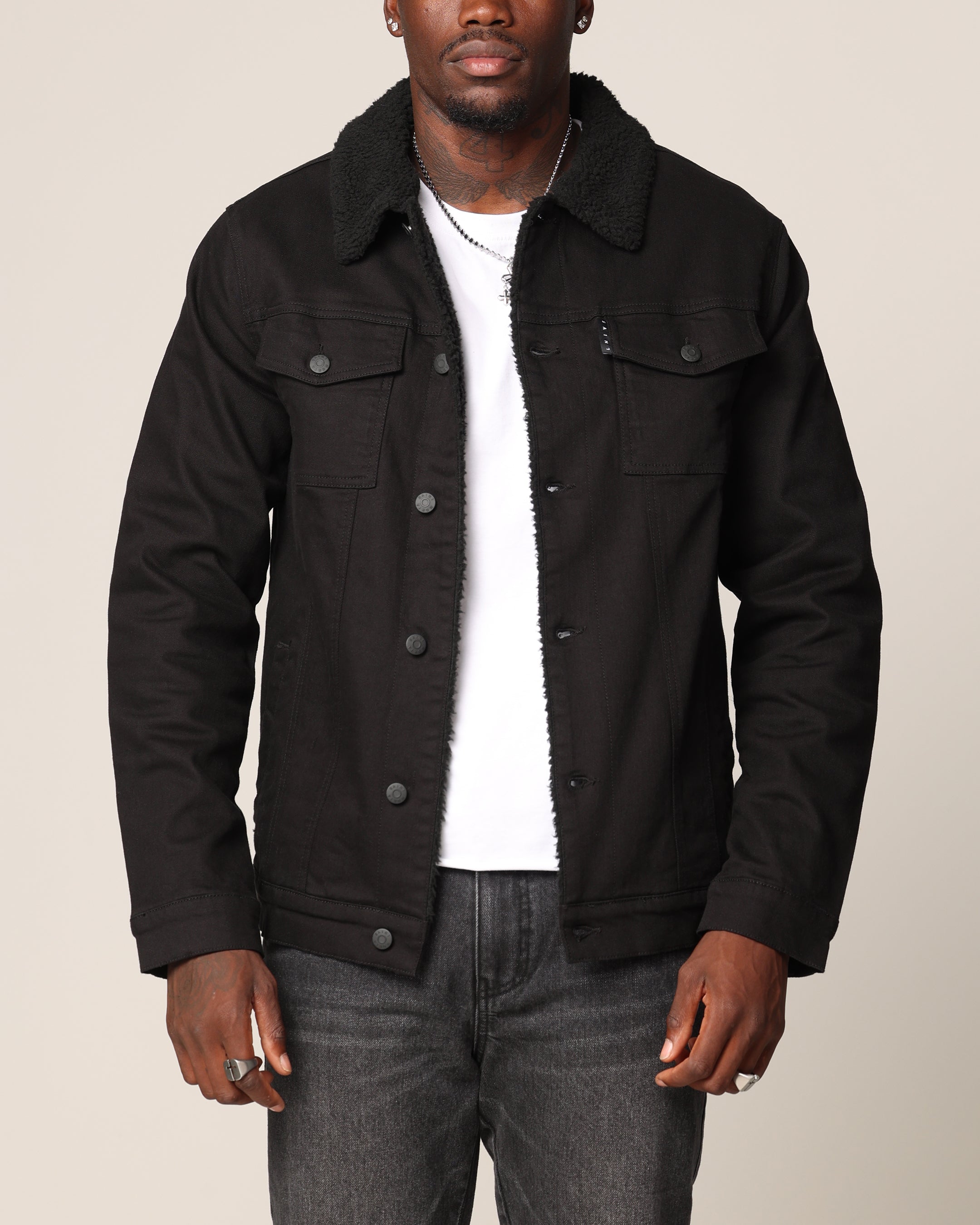 Saint Morta Sherpa Denim Jacket Black/Black | Culture Kings NZ