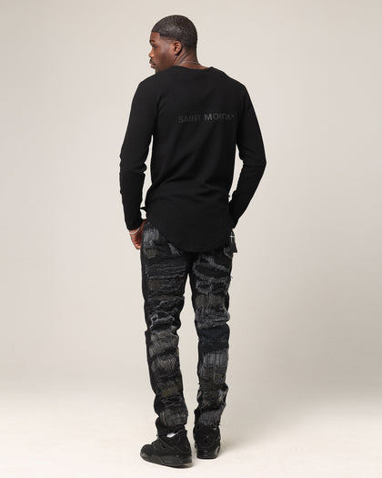 Saint Morta Men's Icon Waffle Long Sleeve T-Shirt Black/Black