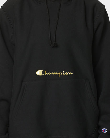 Champion Men's Rev Weave Script Hoodie Black/Gold
