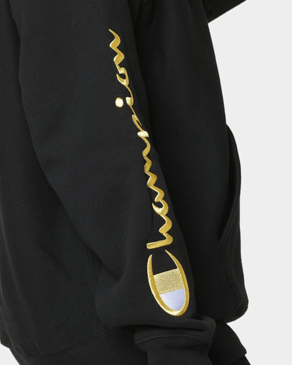 Champion Men's Rev Weave Script Hoodie Black/Gold