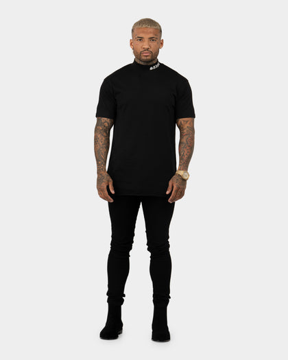 Saint Morta Old English Mock Neck T-Shirt Black/White