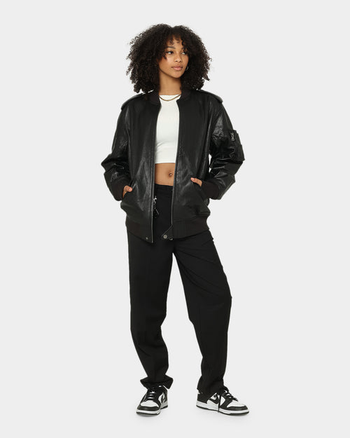 Saint Morta Staten Leather Bomber Jacket Black