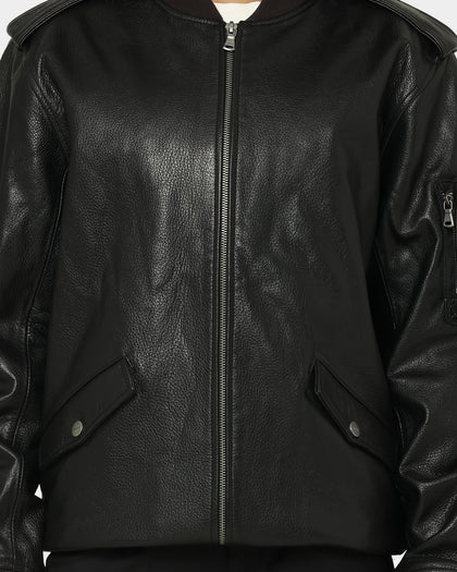 Saint Morta Staten Leather Bomber Jacket Black