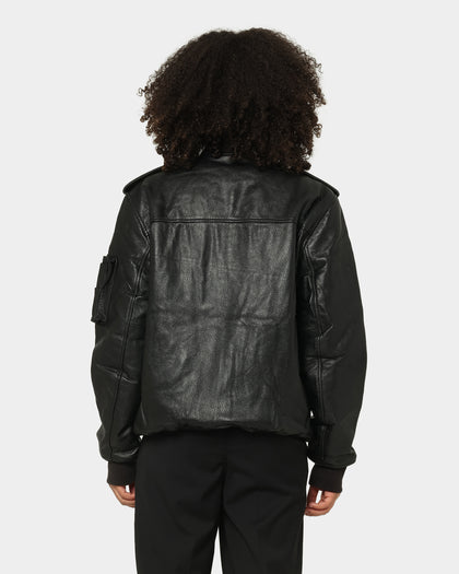 Saint Morta Staten Leather Bomber Jacket Black