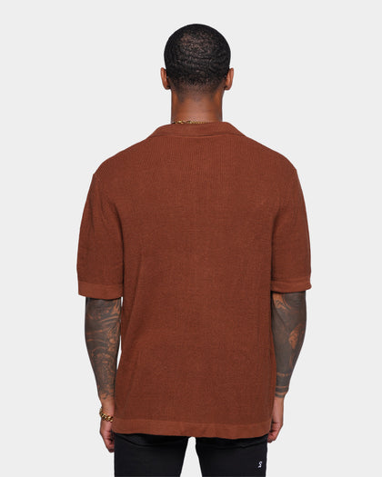 XXIII Zyair Knit Rib Button Up Shirt Brown