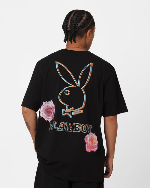 Playboy Floral Bunny Trip Short Sleeve T-Shirt Black