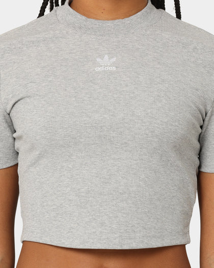 Adidas Women's Adicolour Essentials Rib Cropped T-Shirt Medium Grey Heather