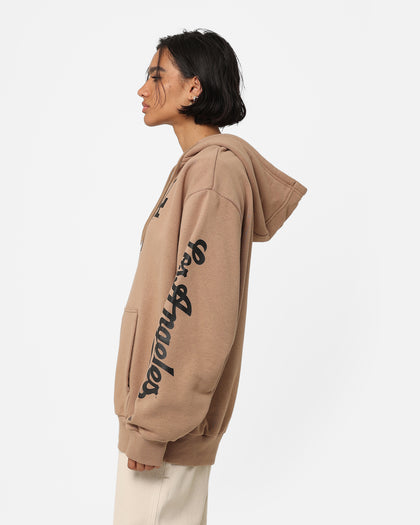 New Era Los Angeles Dodgers Quarter Zip Sleeve Script Hoodie Khaki/Black