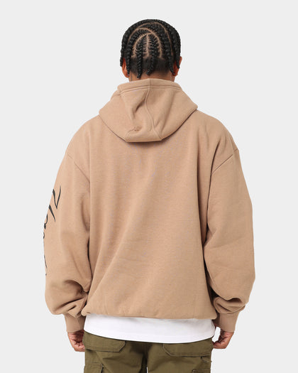 New Era New York Yankees Quarter Zip Sleeve Script Hoodie Khaki/Black