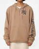 New Era New York Yankees Quarter Zip Sleeve Script Hoodie Khaki/Black
