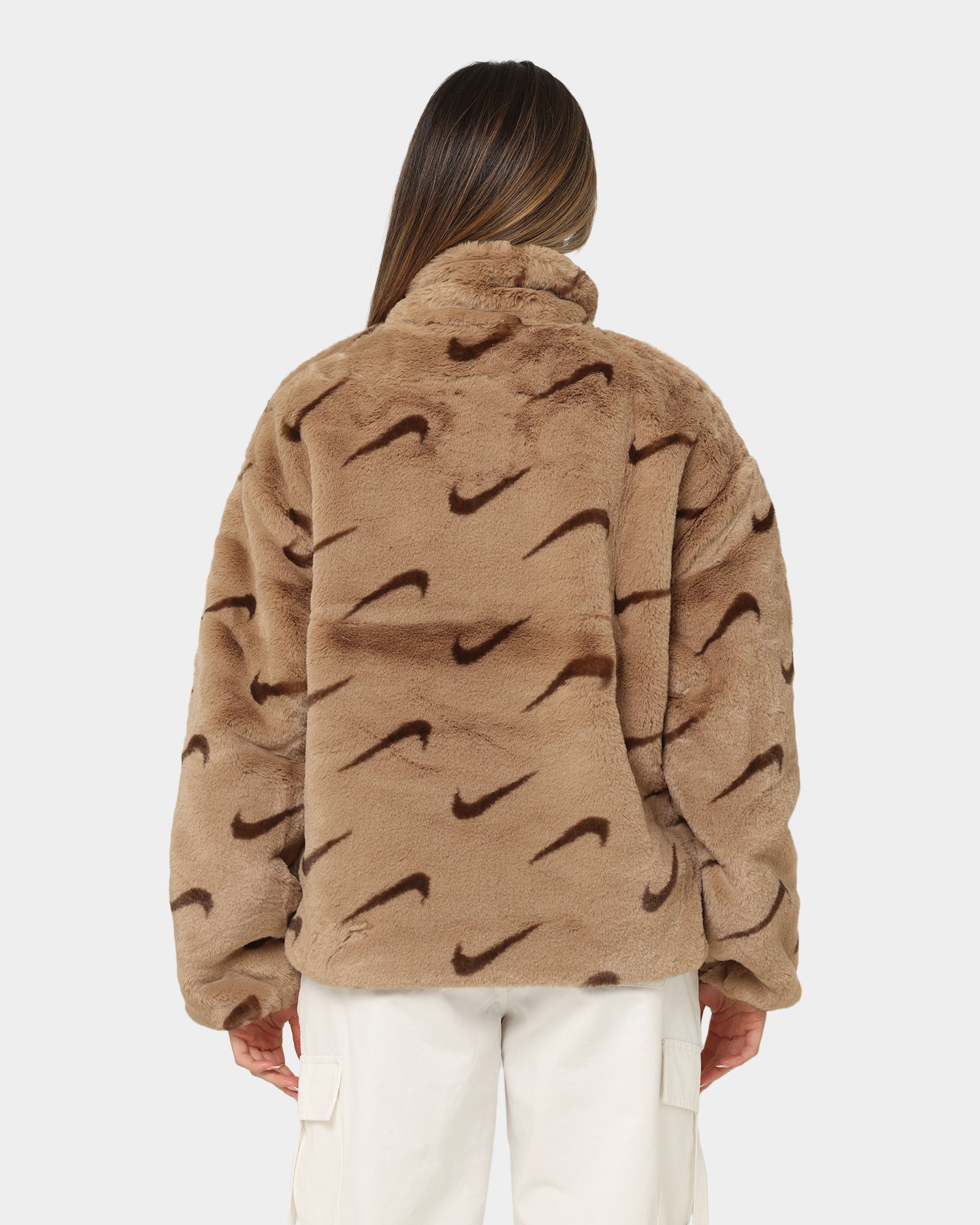 nike faux fur oversized swoosh jacket