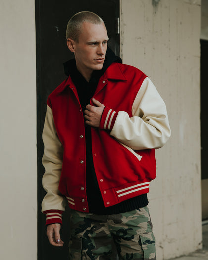 MNML Collared Varsity Jacket Red/White