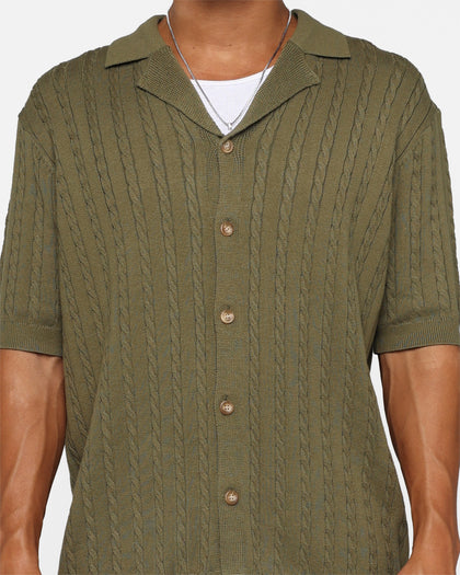 XXIII Terry Knit Button Up Shirt Khaki