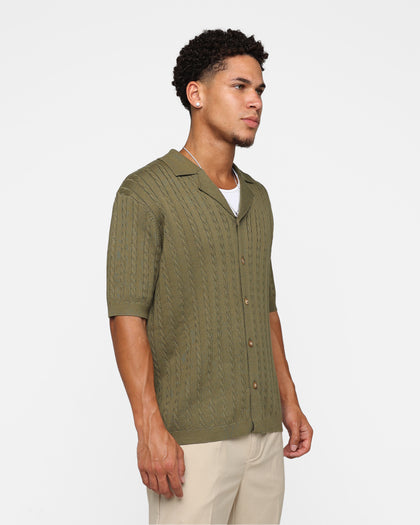 XXIII Terry Knit Button Up Shirt Khaki