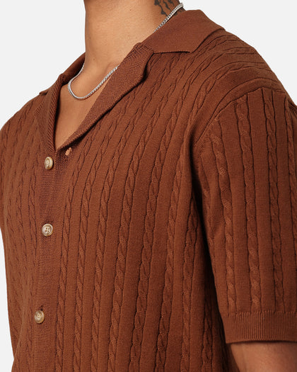 XXIII Terry Knit Button Up Shirt Brown