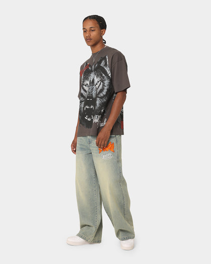 Loiter Wolf Pack Vintage T-Shirt Charcoal