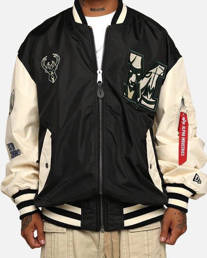 New Era X Alpha Industries Milwaukee Bucks L-2B Bomber Jacket Black