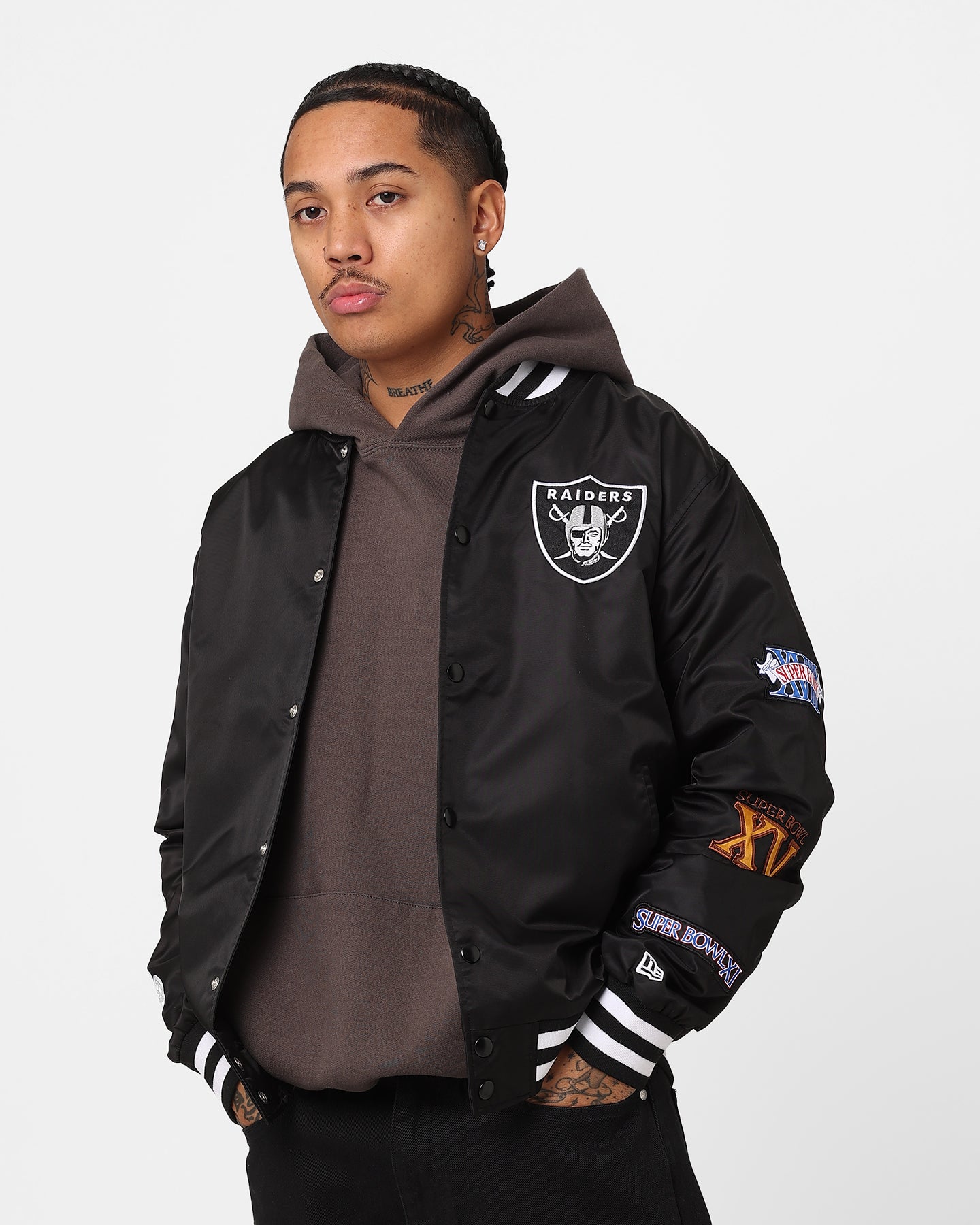 ジャケット・アウター archive NFL RAIDERS nylon jacket black New Era Las Vegas Raiders Nylon Varsity Jacket Black